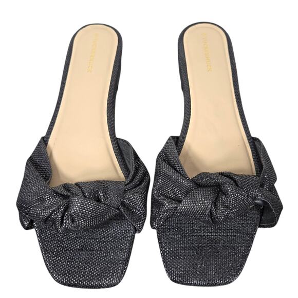 Tuckernuck Brit Sandals Womens 9 Black Raffia Leather Knotted Slide Square Toe - Picture 5 of 10